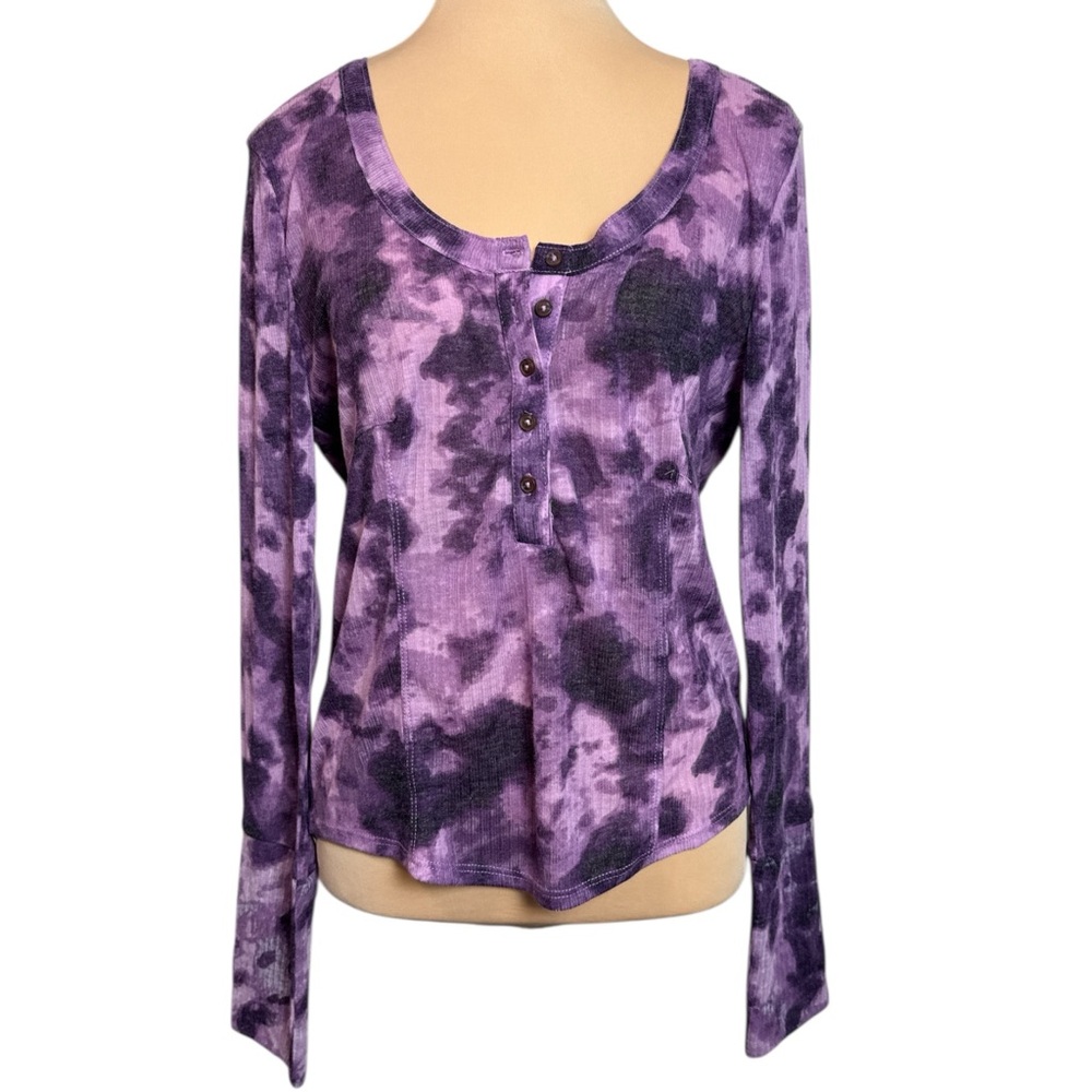 Pilcro/Anthropologie NWT Purple Tye Die Long Sleeve Henley Top Size Large